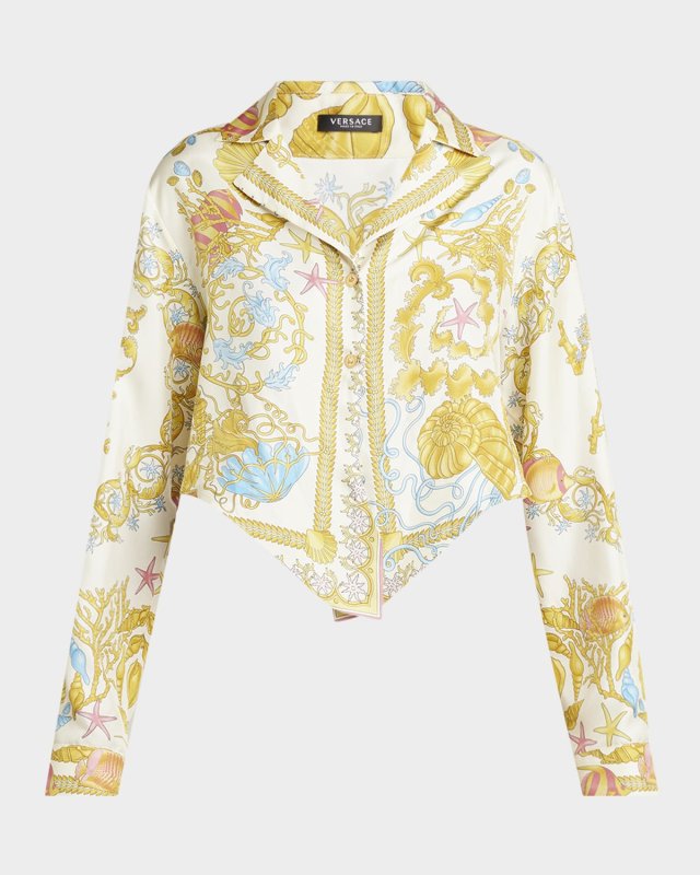Underwater Barocco Foulard Silk Twill Crop Shirt